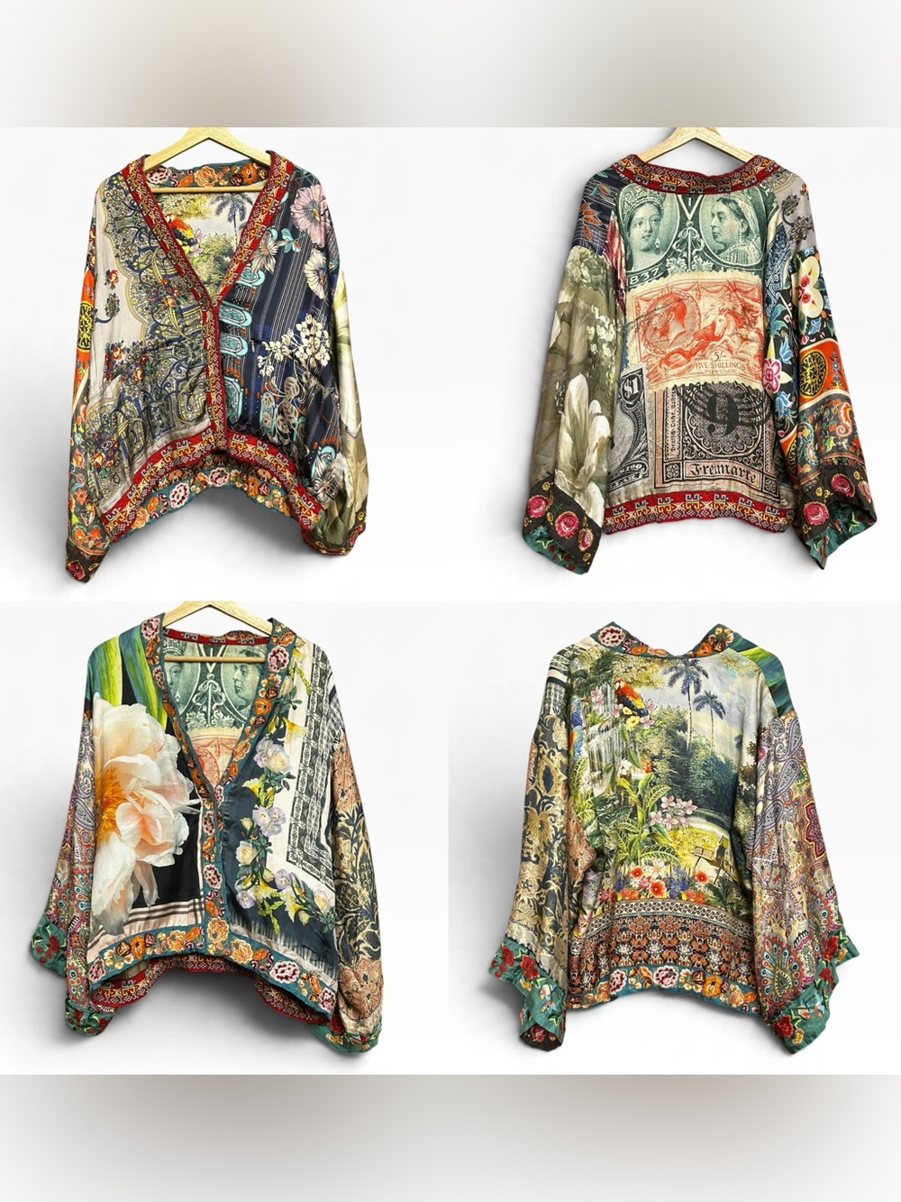 JOHNNY WAS 100% Silk Reversible Kimono Jacket Embroidered Trim